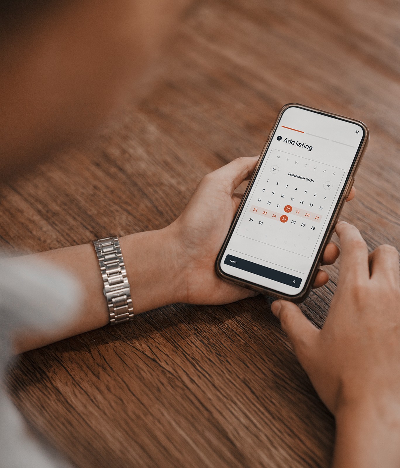 A subscriber selecting dates for a new listing on their phone